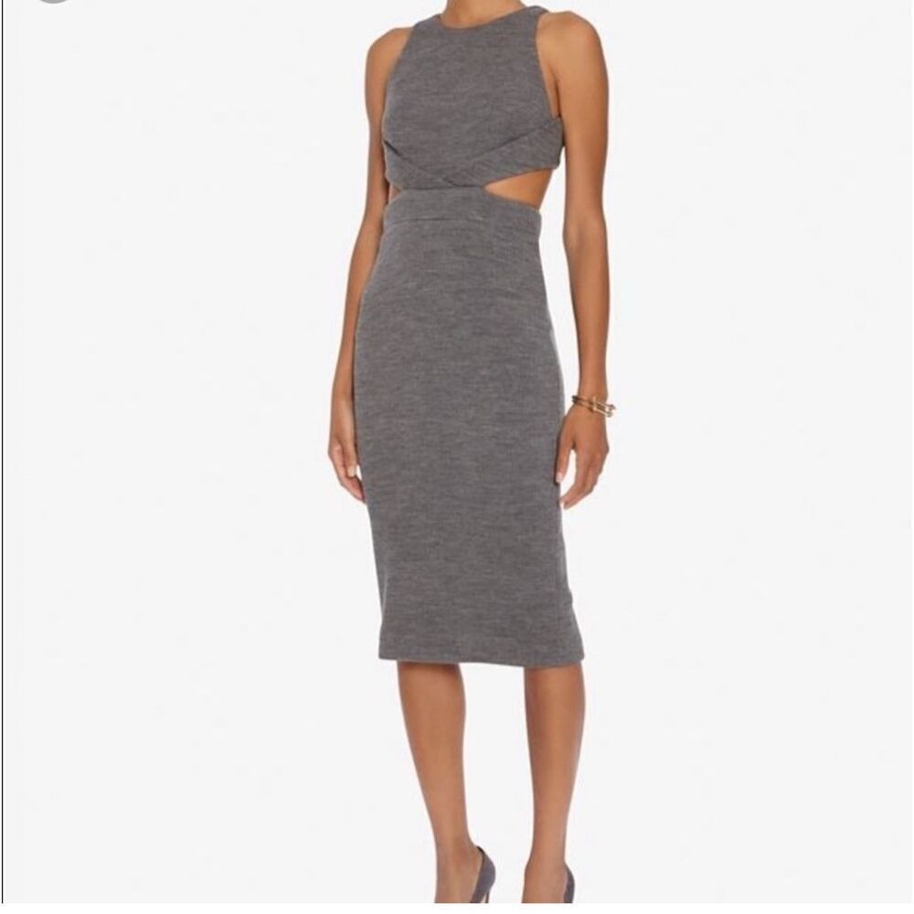 Cushnie et Ochs 100% Wool knit Midi Dress silk lining side and back cutouts sz 2